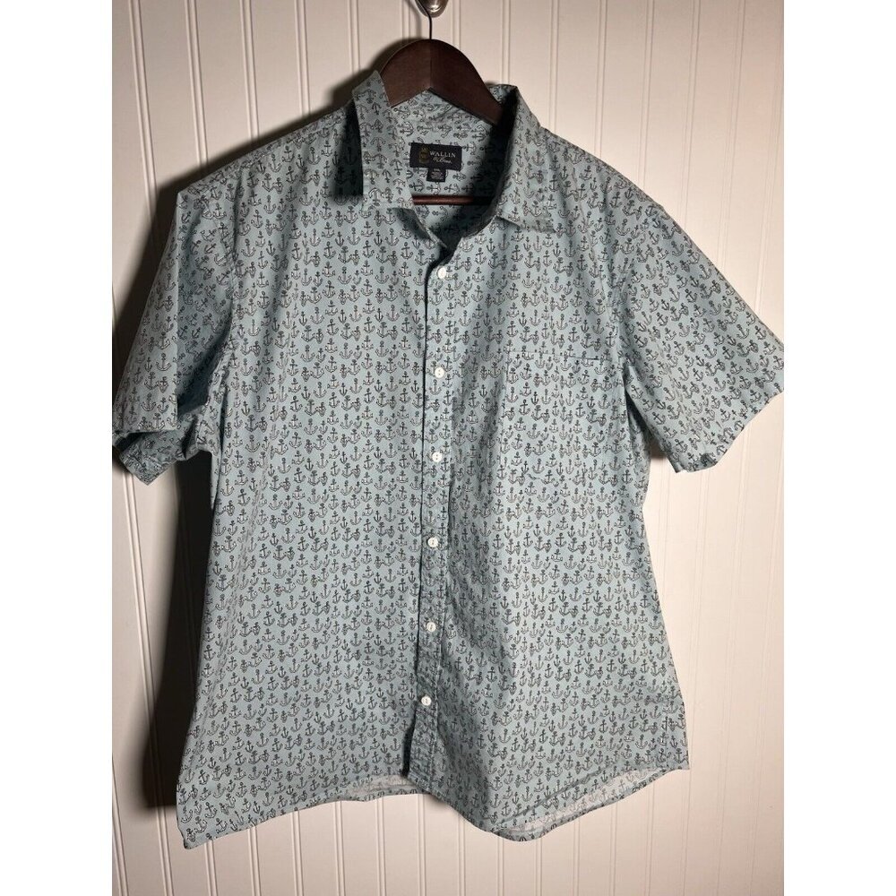 Vintage Wallin And Bros Mens Buttoned Shirt Size 2XL Short Sleeves Anchor Print